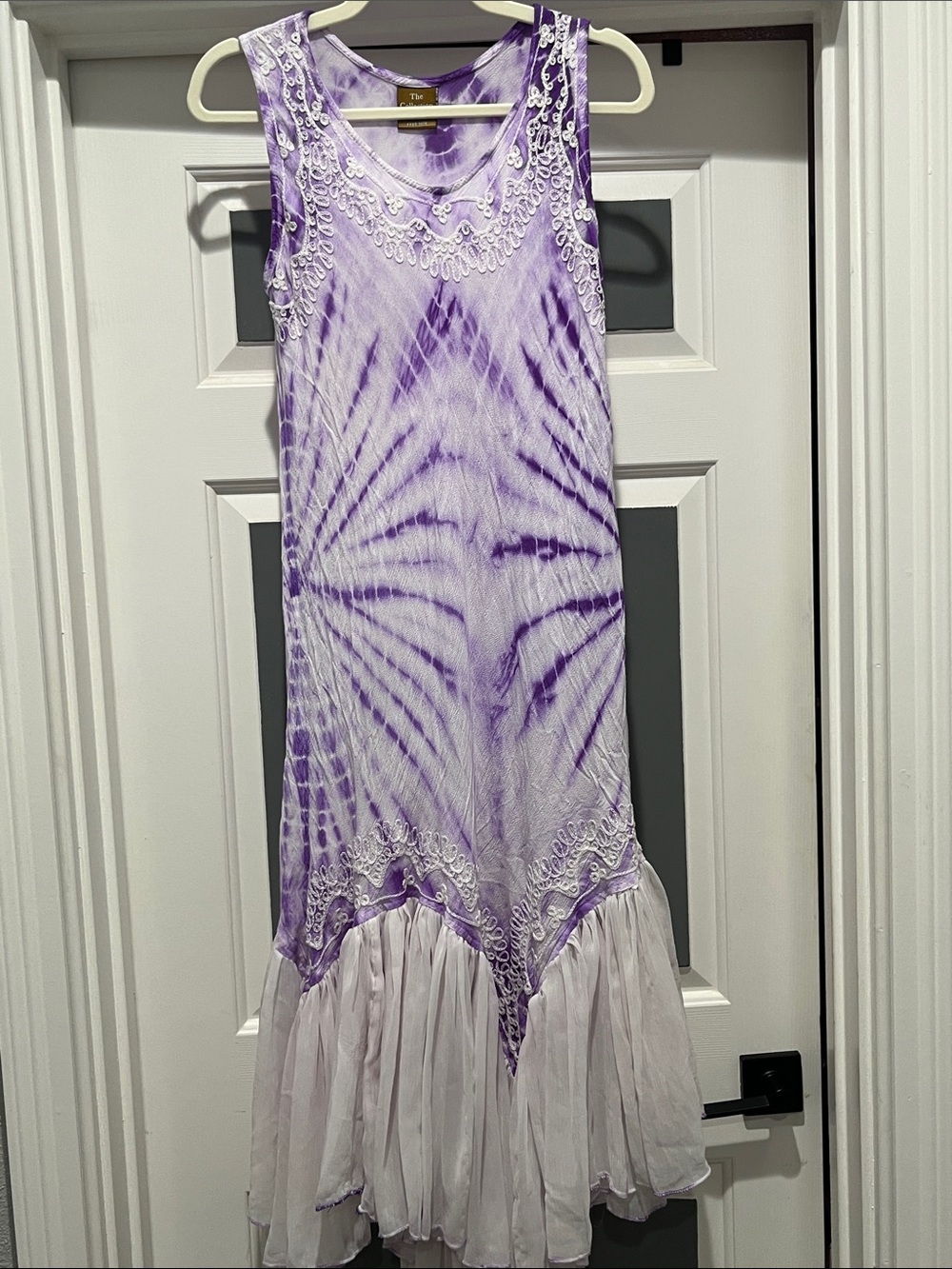 90’s Vintage Sleeveless Lavender Tie-Dye Ruffle Hem Casual Dress